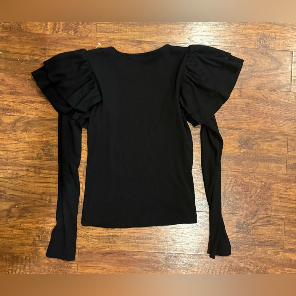 Zara Black Ruffled Ribbed Long Sleeve - Picture 4 of 5
